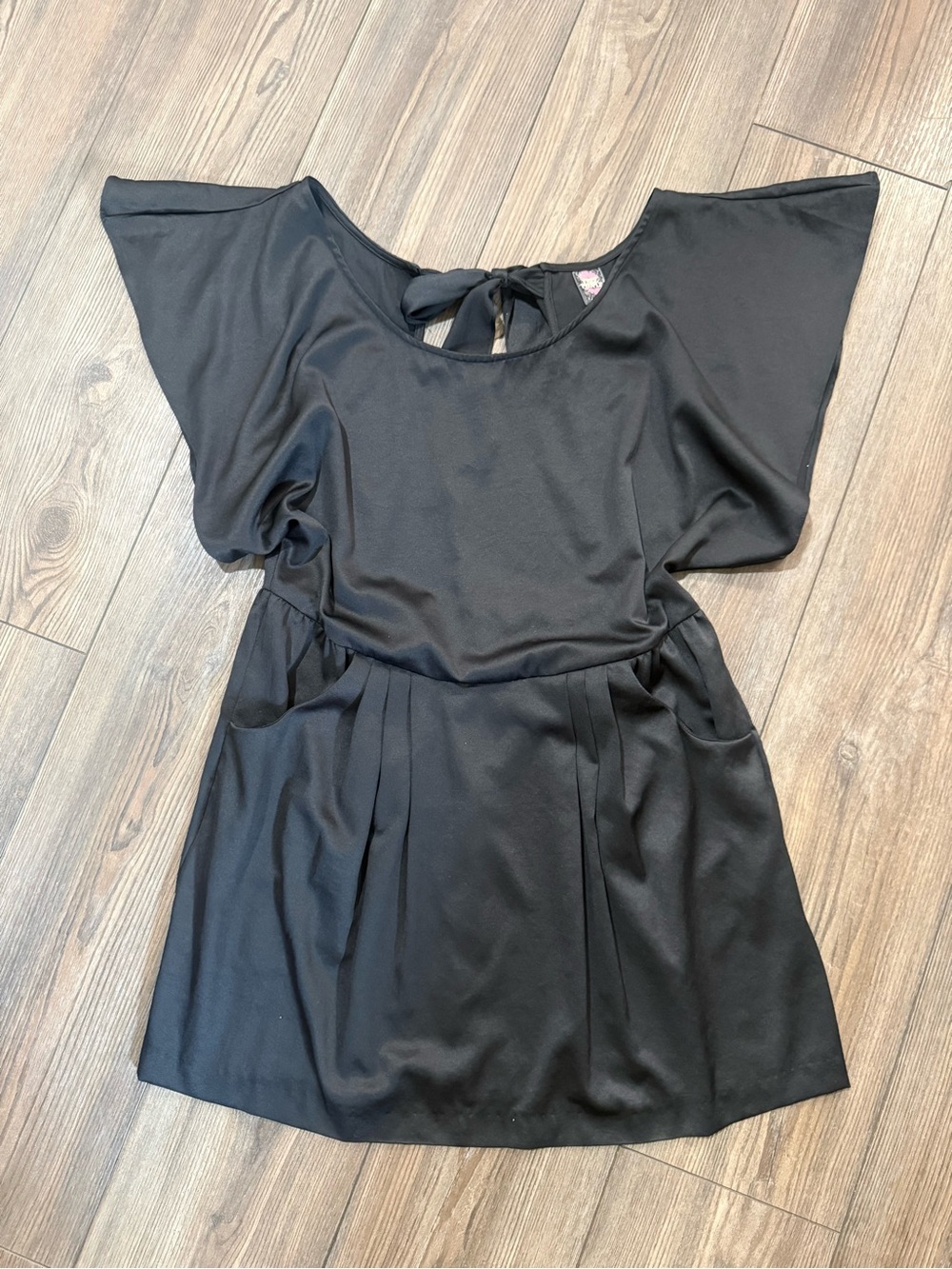 Free People Black Satin Flutter Sleeve Mini Dress NWT Size 8